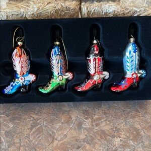 Sheplers/Boot Barn Sassy Colorful Cowboy Boot Glass Ornaments Set